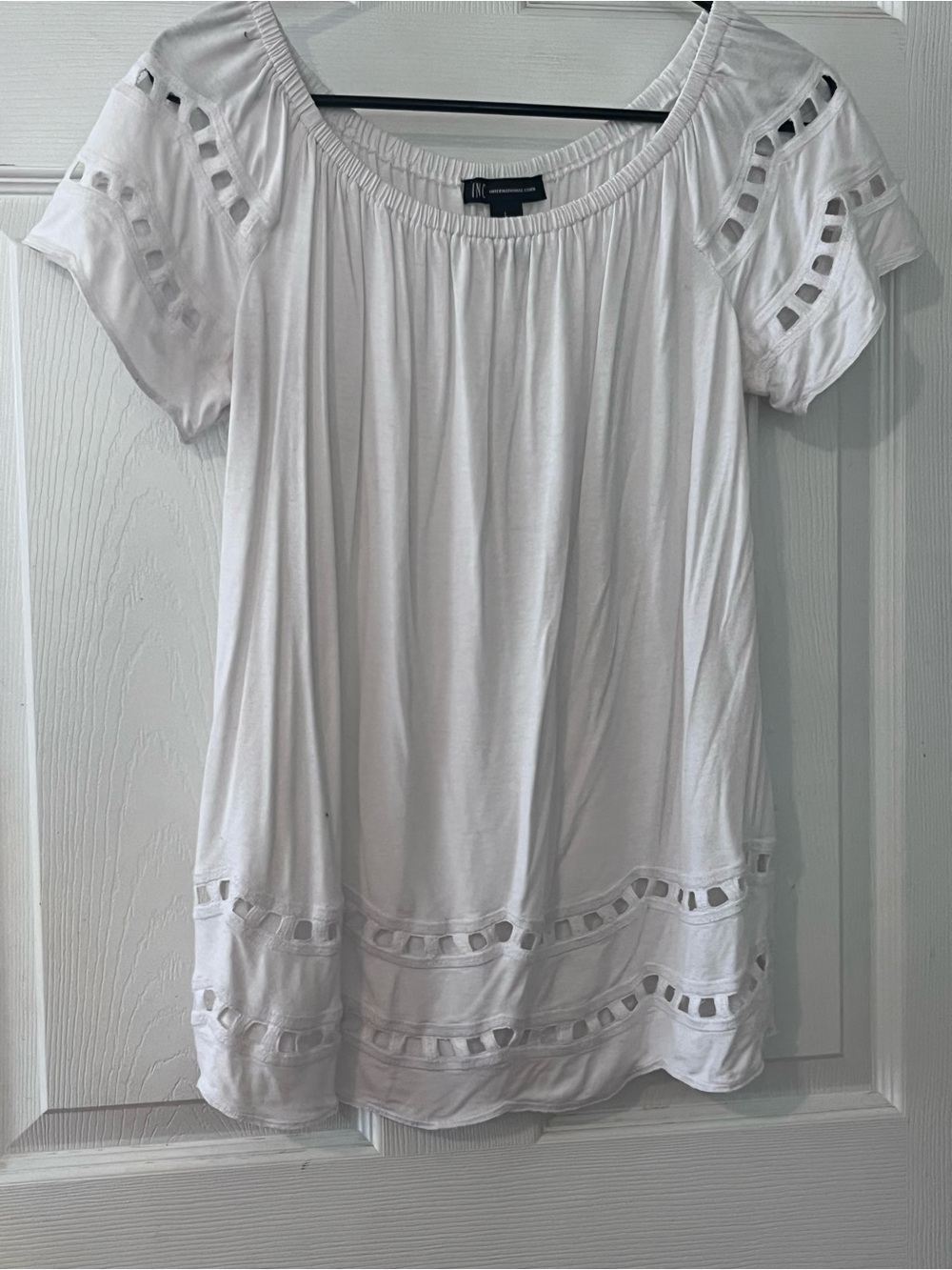 INC International Concepts White Short-Sleeve Cutout Top